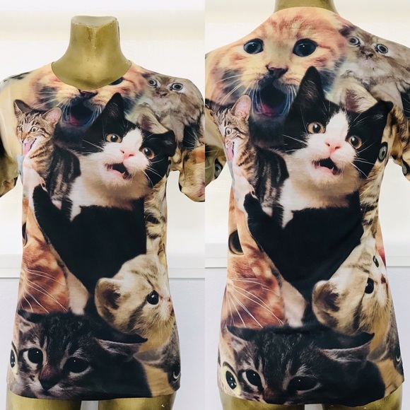 RAGE ON! Fun CAT Photo Print Top Size XS - Picture 2 of 11
